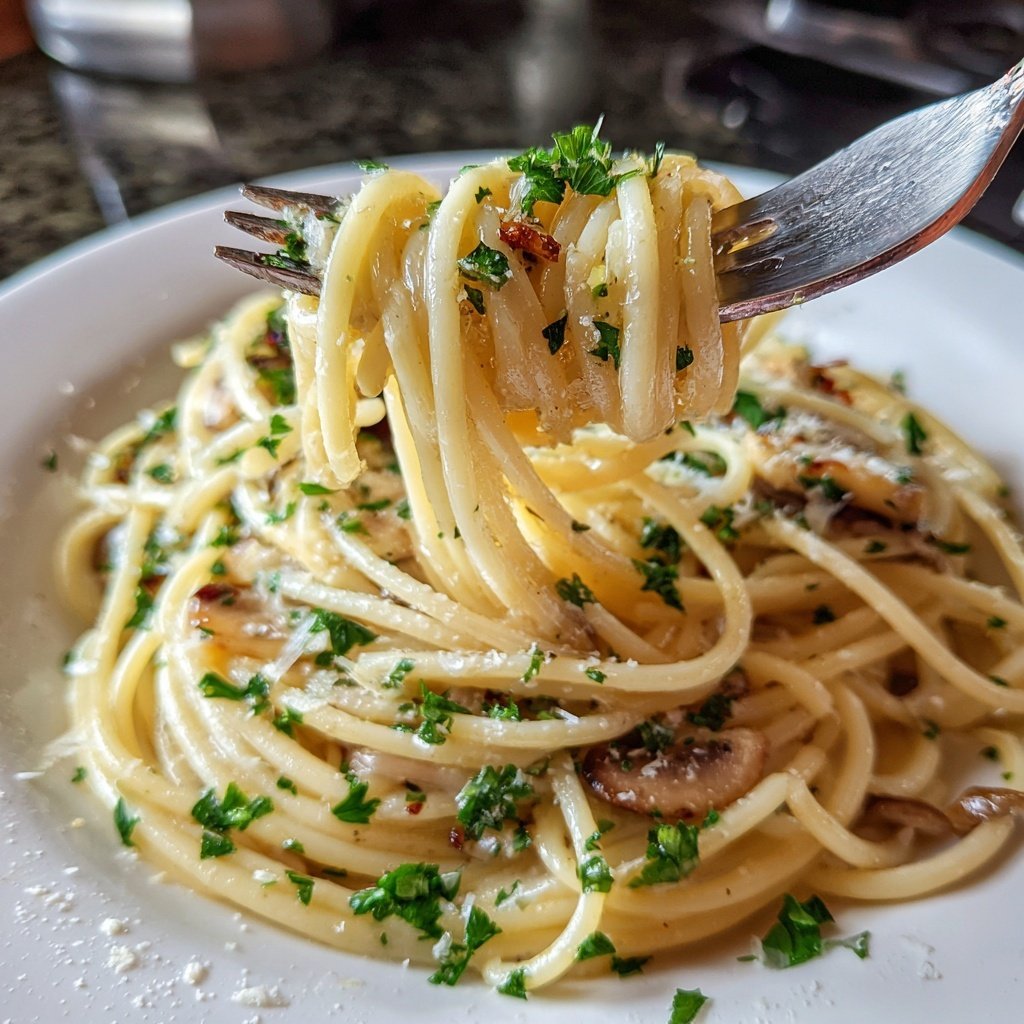 Spaghetti mit Pilzen und Petersilie