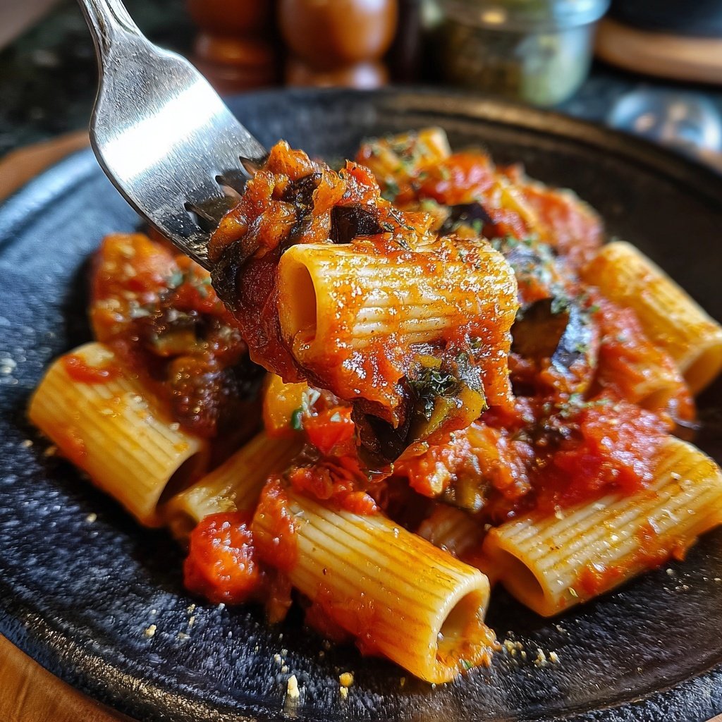 Rigatoni mit Auberginen-Tomatensauce