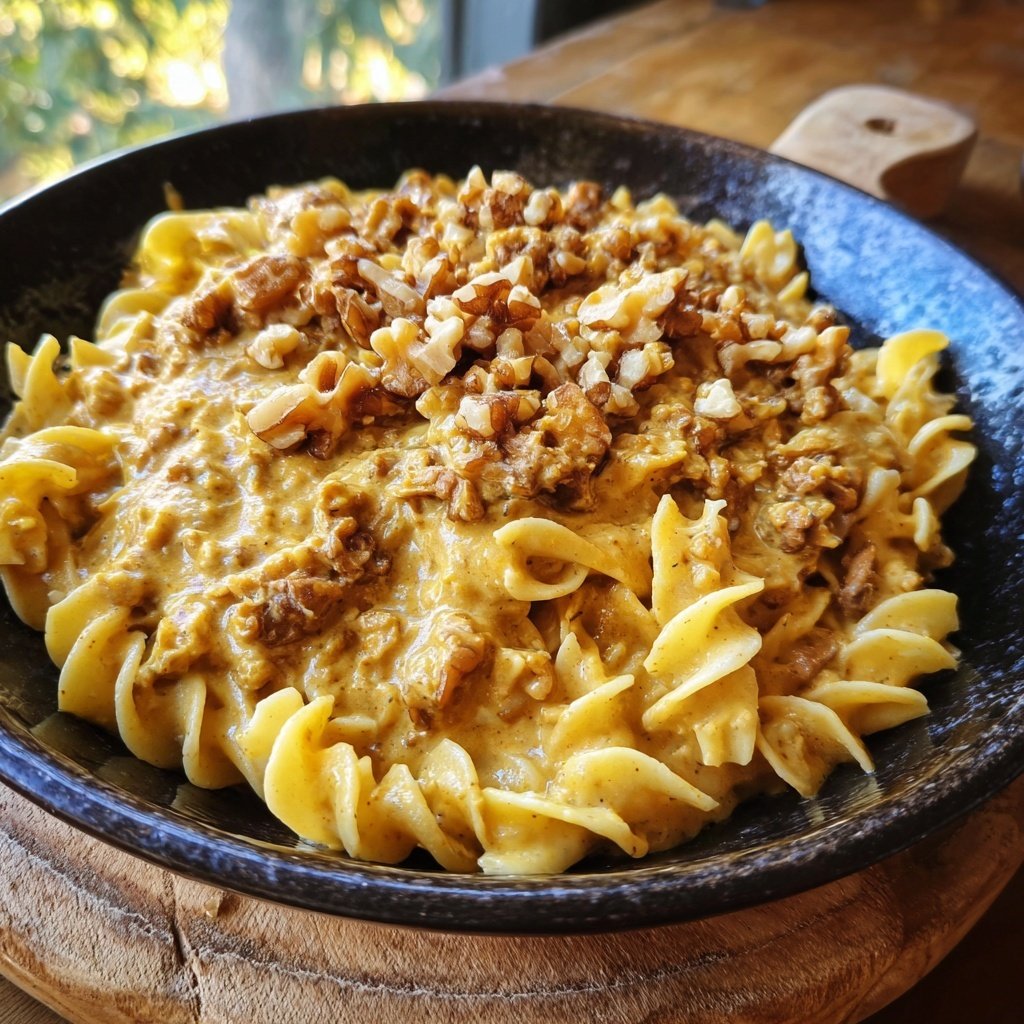 Walnuss-Linsen-Sauce mit Pasta