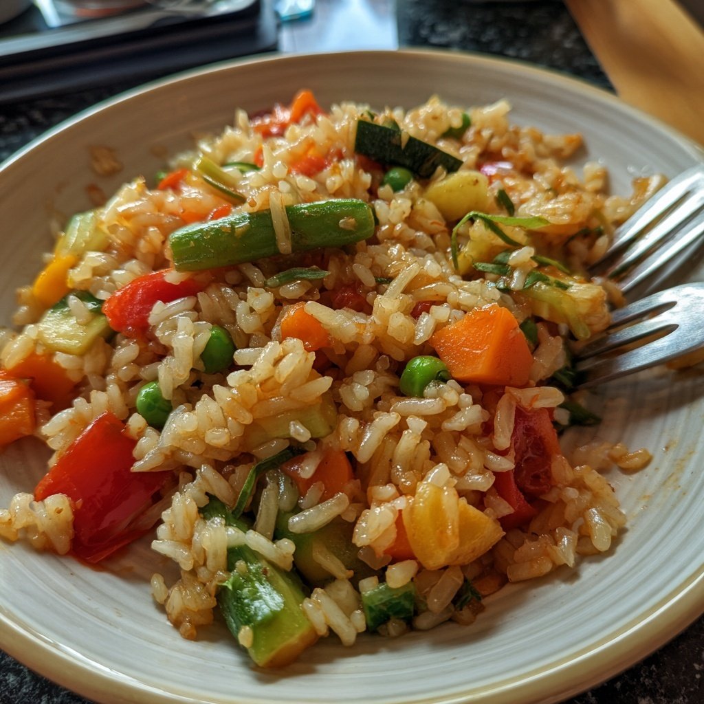 Abendessen mit Reis und Gemüse
